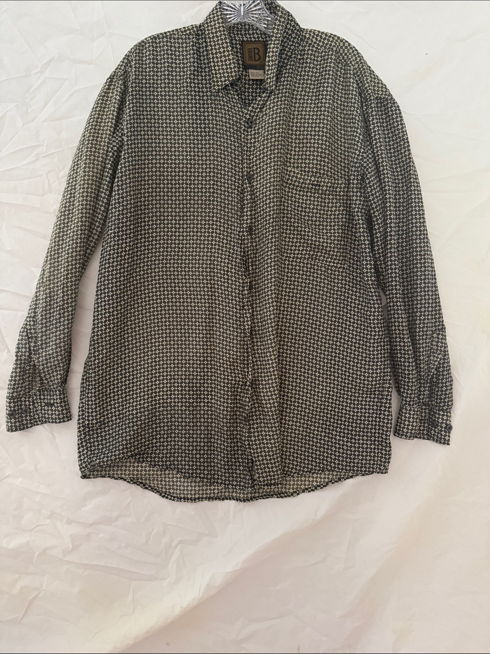 Vintage Bruno 100% Silk Black & Tan Patterned Button-Up Shirt